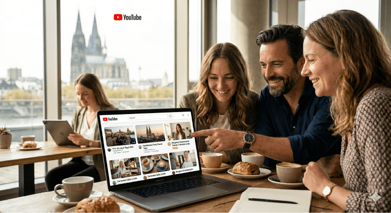 Gruppe von Menschen sitzen vor dem Laptop