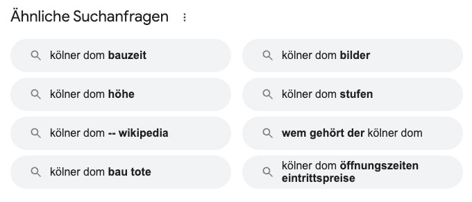 Ähnliche Suchanfragen Google SERP
