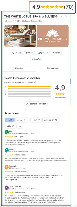Beispiel eines Google Business Profils mit Bewertungen