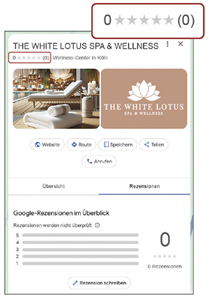 Beispiel eines Google Business Profils ohne Bewertungen