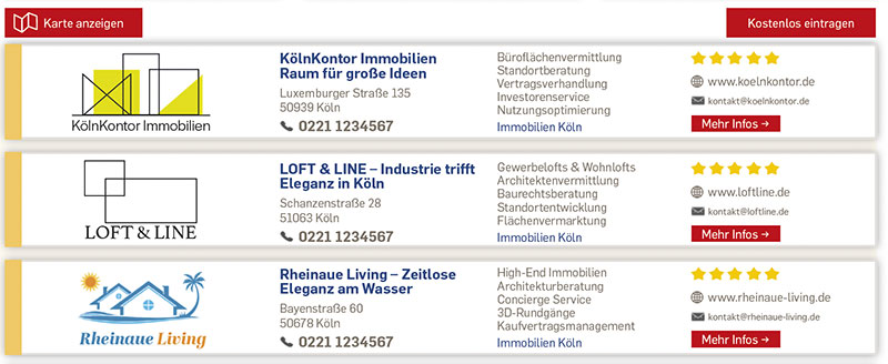 Trefferlistendarstellung Köln Branchen Guide Premium