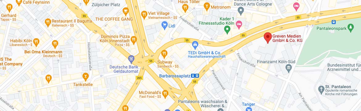 Google Maps Kartenausschnitt Standort Greven Medien in Köln